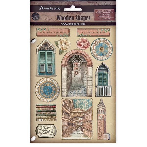 Stamperia VENICE CITY OF ART Colored Wooden Wood Shape A5 #KLSP185