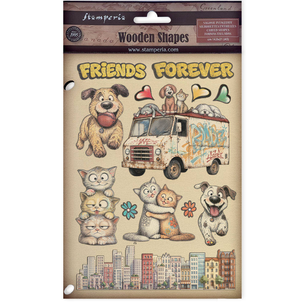 Stamperia FURRY FRIENDS 2 - Colored Wooden Wood Shape A5 #KLSP211