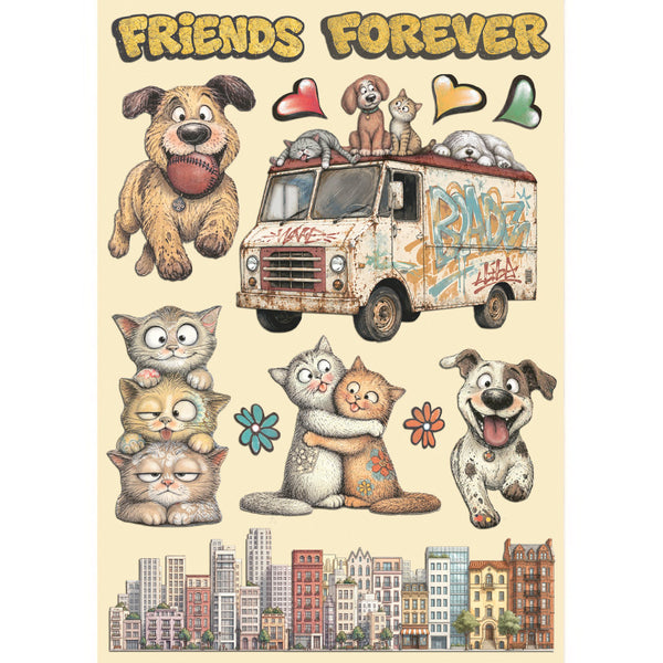Stamperia FURRY FRIENDS 2 - Colored Wooden Wood Shape A5 #KLSP211