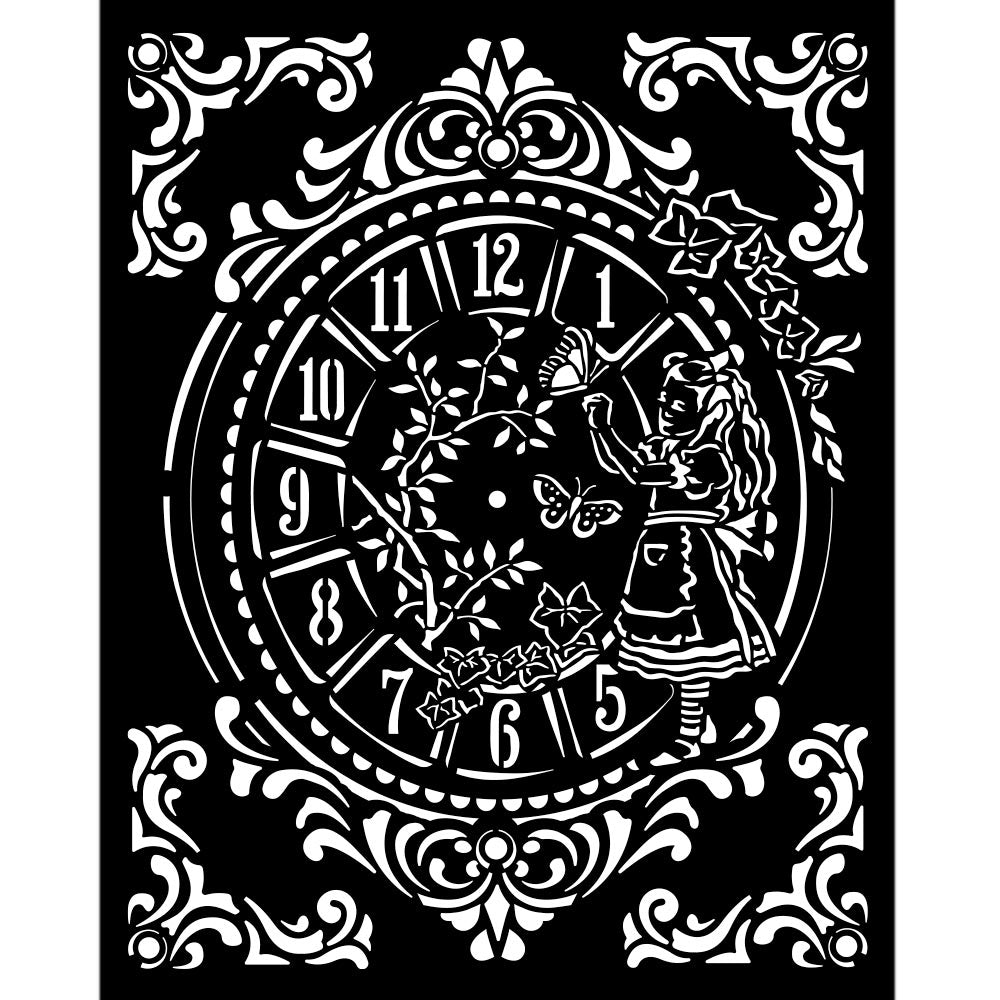 Stamperia Mix Media Art ALICE in Wonderland CLOCK Stencil 20x25 cm #KSTD090