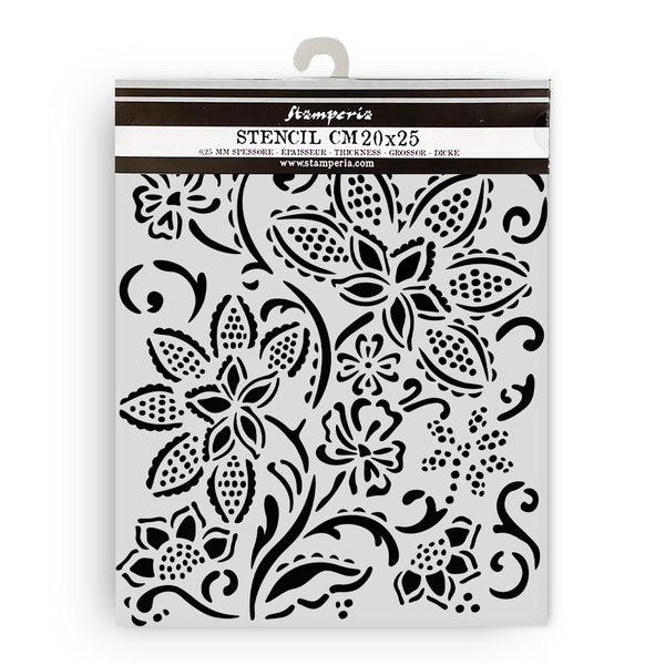 Stamperia TIMELESS - BATIK FLOWERS Mixed Media Art Stencil 20x25 cm #KSTD180