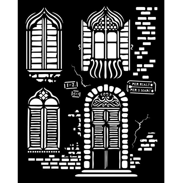Stamperia Mixed Media Art VENICE CITY OF ART - WINDOWS Stencil 20x25 cm #KSTD181