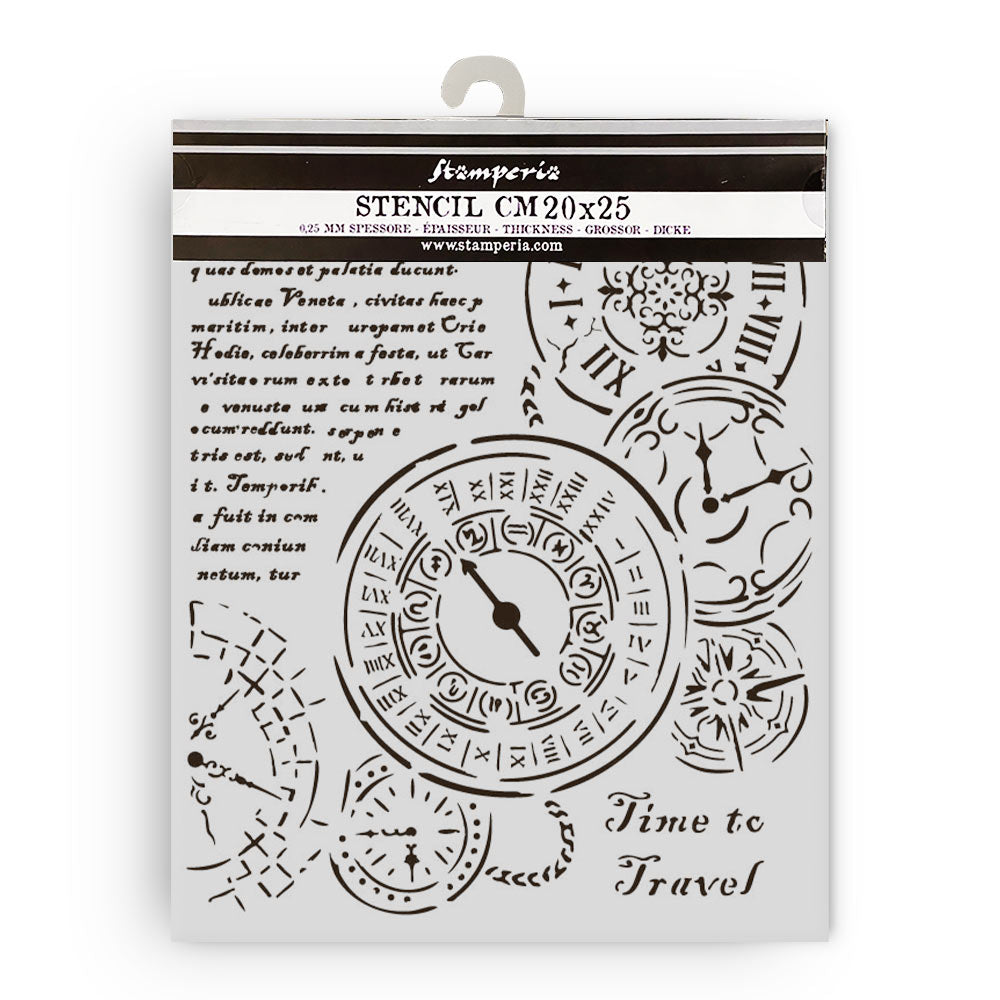 Stamperia Mixed Media Art VENICE CITY OF ART - TIME TO TRAVEL Stencil 20x25 cm #KSTD182