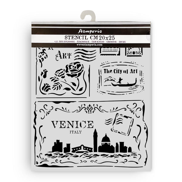 Stamperia Mixed Media Art VENICE CITY OF ART - CARDS Stencil 20x25 cm #KSTD183