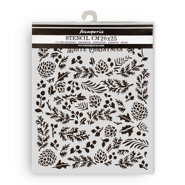 Floral and leaf patterned stencil with 'Famperie' branding on a white background