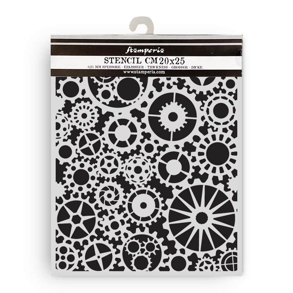 Stamperia VOYAGES FANTASTIQUES - GEARS PATTERN Mixed Media Art Stencil 20x25 cm #KSTD188