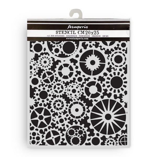 Stamperia VOYAGES FANTASTIQUES - GEARS PATTERN Mixed Media Art Stencil 20x25 cm #KSTD188