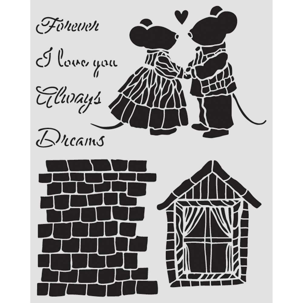 Stamperia FAMILY - HOUSE and MICE Mixed Media Art Stencil 20x25 cm #KSTD196