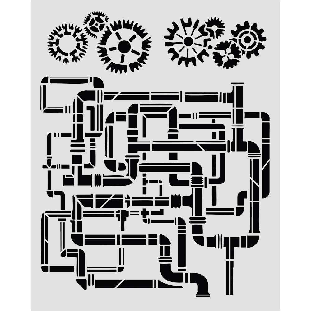 Black mechanical design with gears on a light gray background