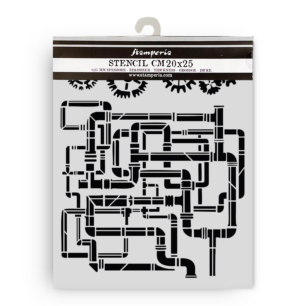 Pipe diagram stencil on a white background with 'Framperia' branding.