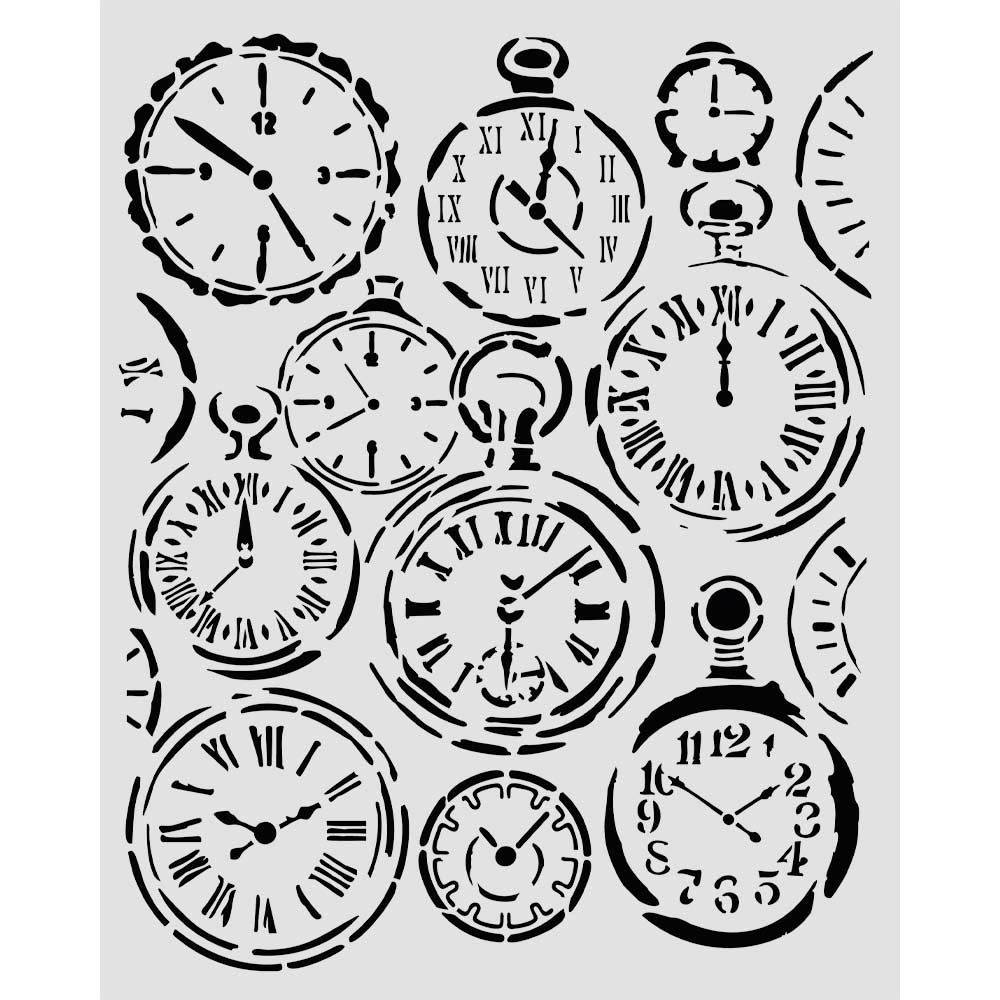 Collection of clock faces with Roman numerals on a white background