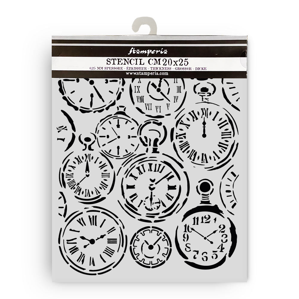 Stencil with clock designs on a white background