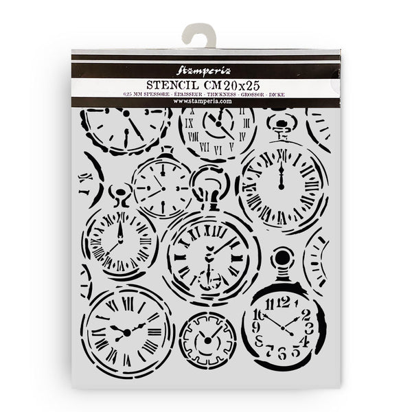 Stencil with clock designs on a white background