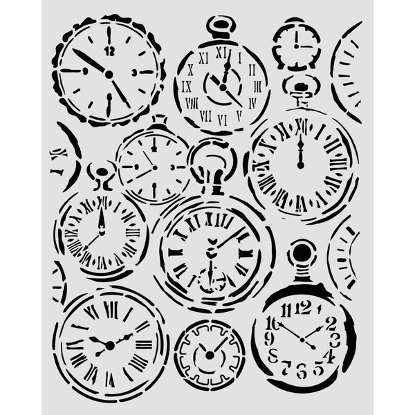 Collection of clock faces with Roman numerals on a white background