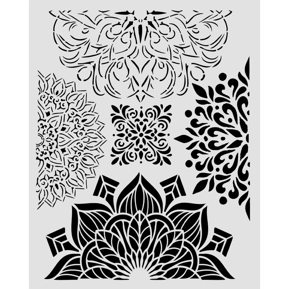 Stamperia GARDENS OF TIME - HALF FRIEZES Mixed Media Art Stencil 20x25 cm #KSTD204