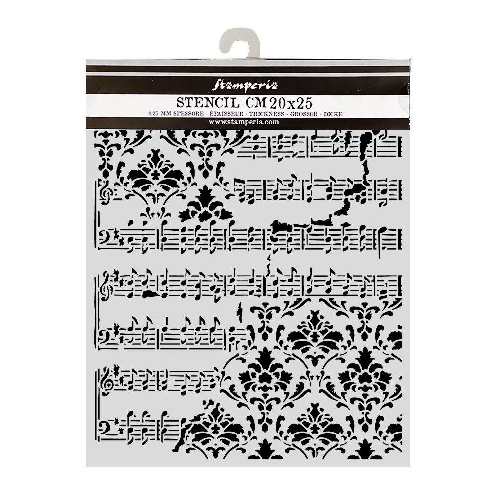 Stamperia SYMPHONY - SCORE and FRIZE Mixed Media Art Stencil 20x25 cm #KSTD211