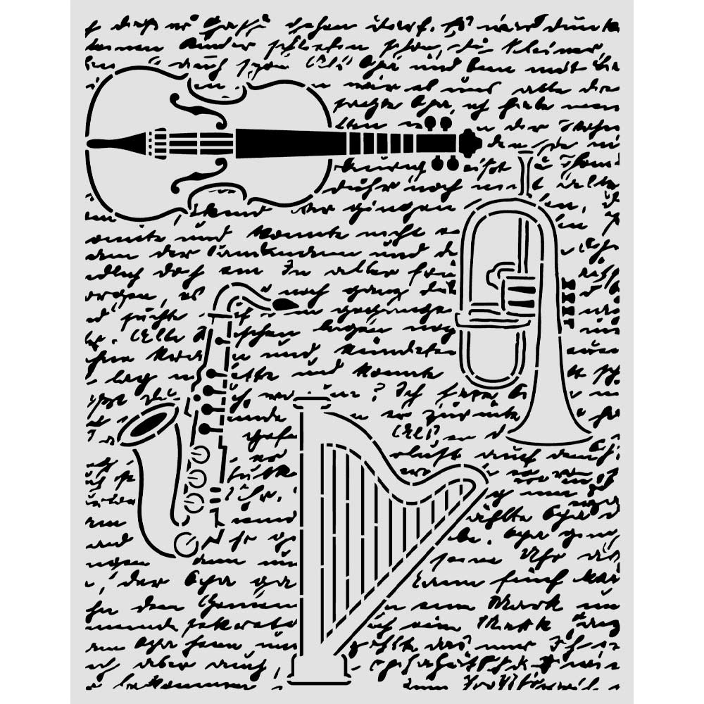 Stamperia SYMPHONY - VIOLIN TRUMPET HARP Mixed Media Art Stencil 20x25 cm #KSTD212