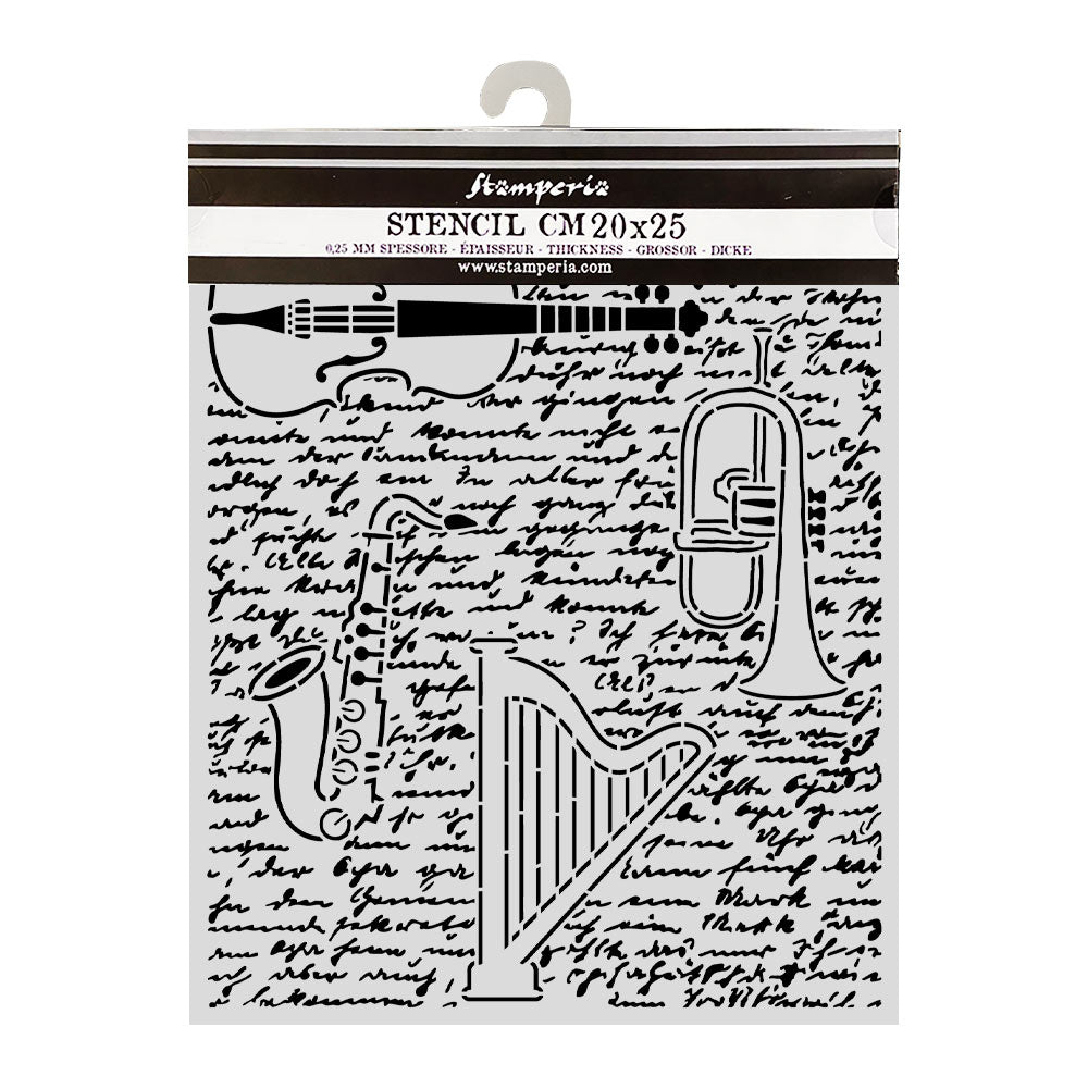 Stamperia SYMPHONY - VIOLIN TRUMPET HARP Mixed Media Art Stencil 20x25 cm #KSTD212