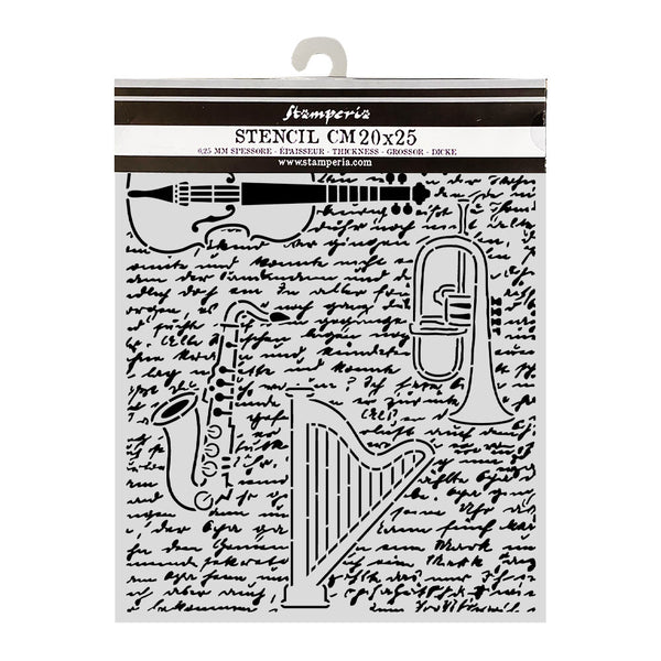 Stamperia SYMPHONY - VIOLIN TRUMPET HARP Mixed Media Art Stencil 20x25 cm #KSTD212