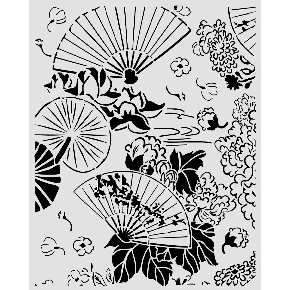 Stamperia ORIENTAL GARDEN - FANS Mixed Media Art Stencil 20x25 cm #KSTD213