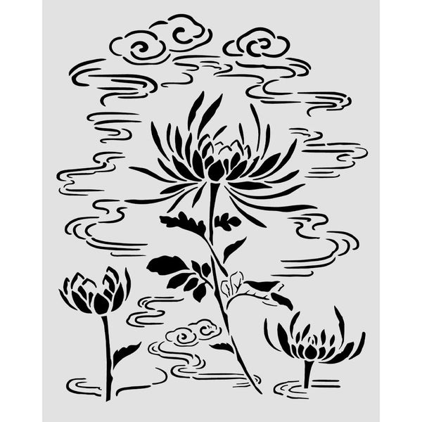 Stamperia ORIENTAL GARDEN - LOTUS FLOWER Mixed Media Art Stencil 20x25 cm #KSTD214