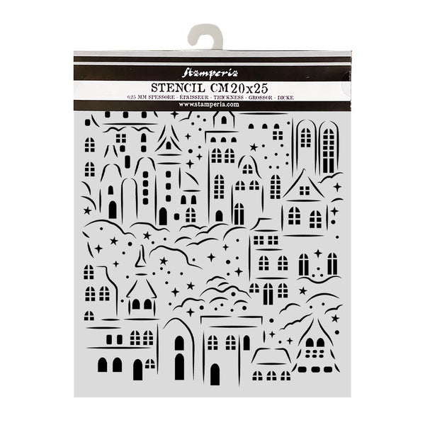 Stamperia All You Need for CHRISTMAS - VILLAGE Mixed Media Art Stencil 20x25 cm #KSTD217