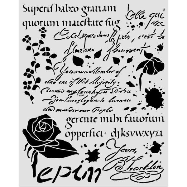Stamperia FLOWERS and POEMS - LATIN Inspirations Mixed Media Art Stencil 20x25 cm #KSTD221