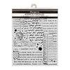 A package of Stamperia Stencil CM20x25, featuring a clear plastic sheet with black ink-style typographic and decorative stencils, hanging from a brown cardboard header.