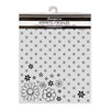 A packaged clear plastic craft stencil with black floral and geometric line patterns, hanging from a white hanger on a white background. The header card reads Stamperia and STENCIL CM20x25.