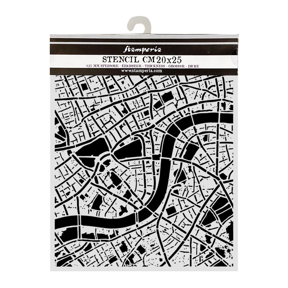 Stamperia OUR WAY - STREET Map Mixed Media Art Stencil 20x25 cm #KSTD225