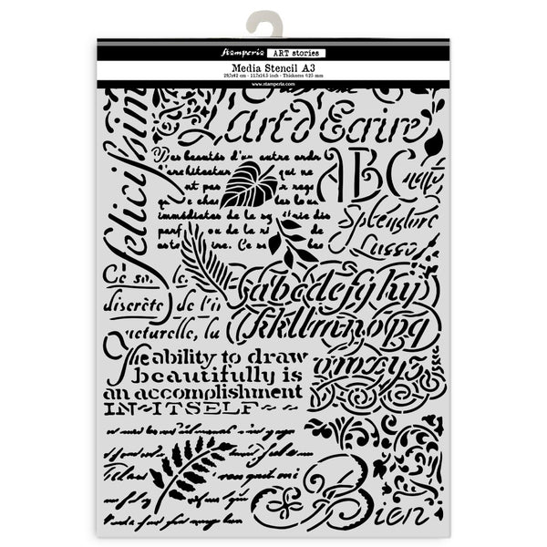 Stamperia Art Stories WRITINGS A3 BIG Stencil #KSTDA3008