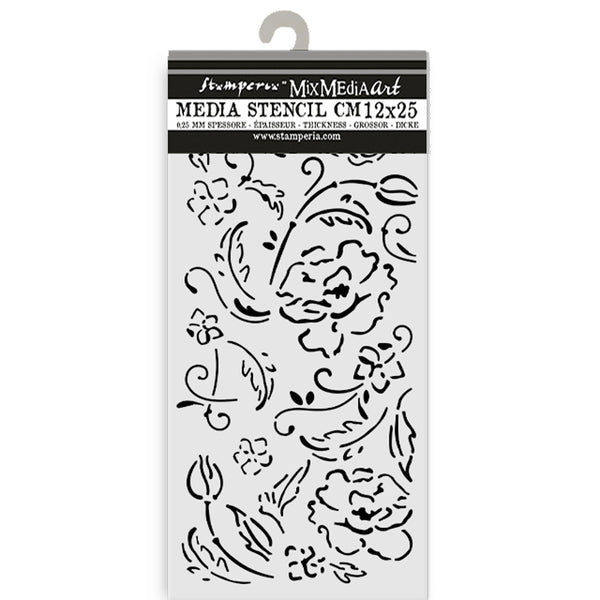 Stamperia OLD LACE FLOWERS Stencil 12X25 cm #KSTDL105