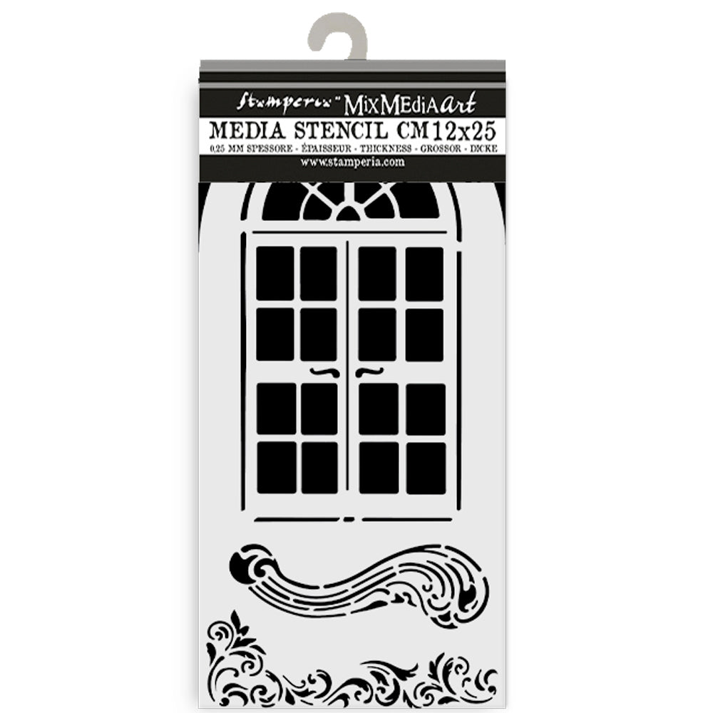 PRE-ORDER Stamperia MASQUERADE - WINDOW Stencil 12X25 cm #KSTDL113