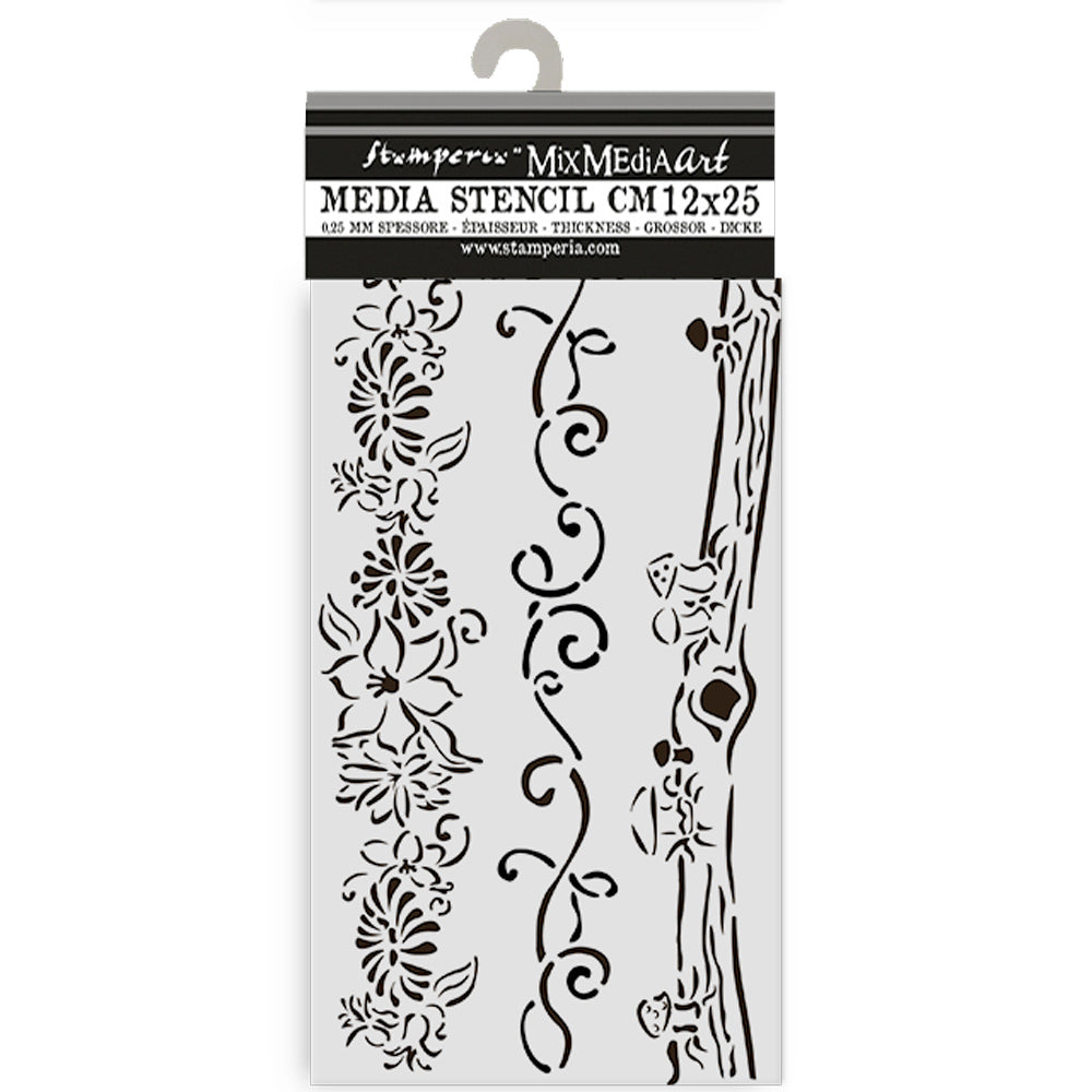 PRE-ORDER Stamperia HIDDEN GROVE - 3 BORDERS Stencil 12X25 cm #KSTDL114