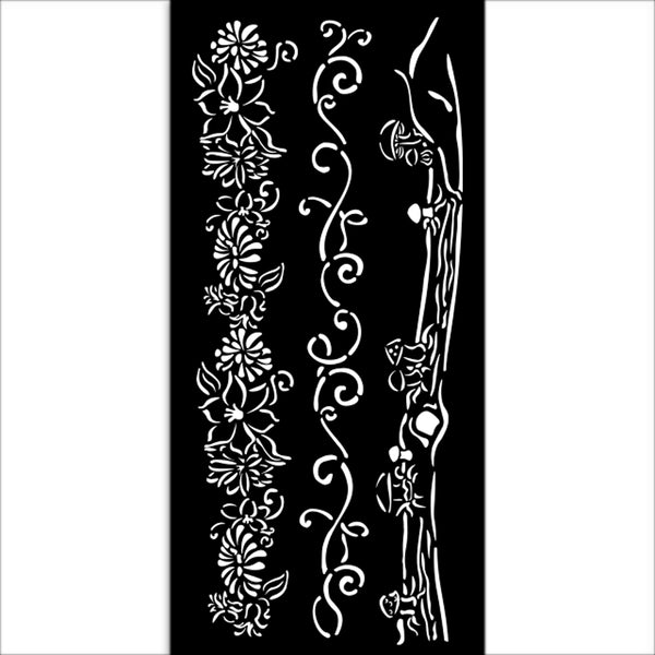 PRE-ORDER Stamperia HIDDEN GROVE - 3 BORDERS Stencil 12X25 cm #KSTDL114