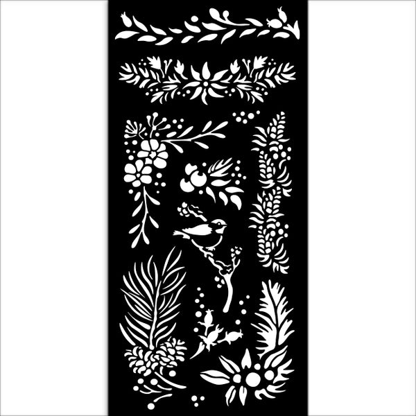 Stamperia THE OWL'S HOUSE - CHRISTMAS BRANCHES Stencil 12X25 cm #KSTDL127