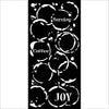 Decorative stencil with 'Morning Coffee Joy' text and bubble designs on a black background