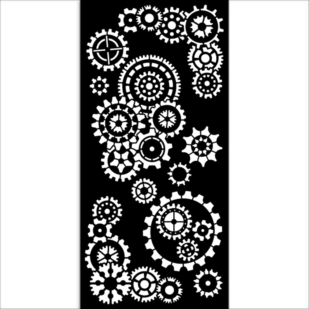 Black and white gear pattern on a white background