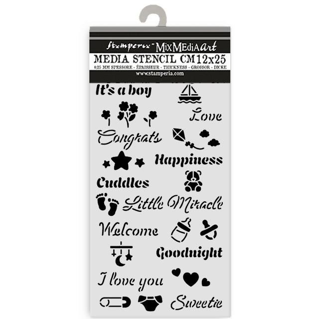 Stamperia BABY - QUOTES Stencil 12X25 cm #KSTDL144