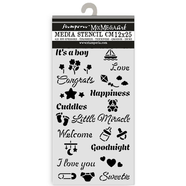 Stamperia BABY - QUOTES Stencil 12X25 cm #KSTDL144