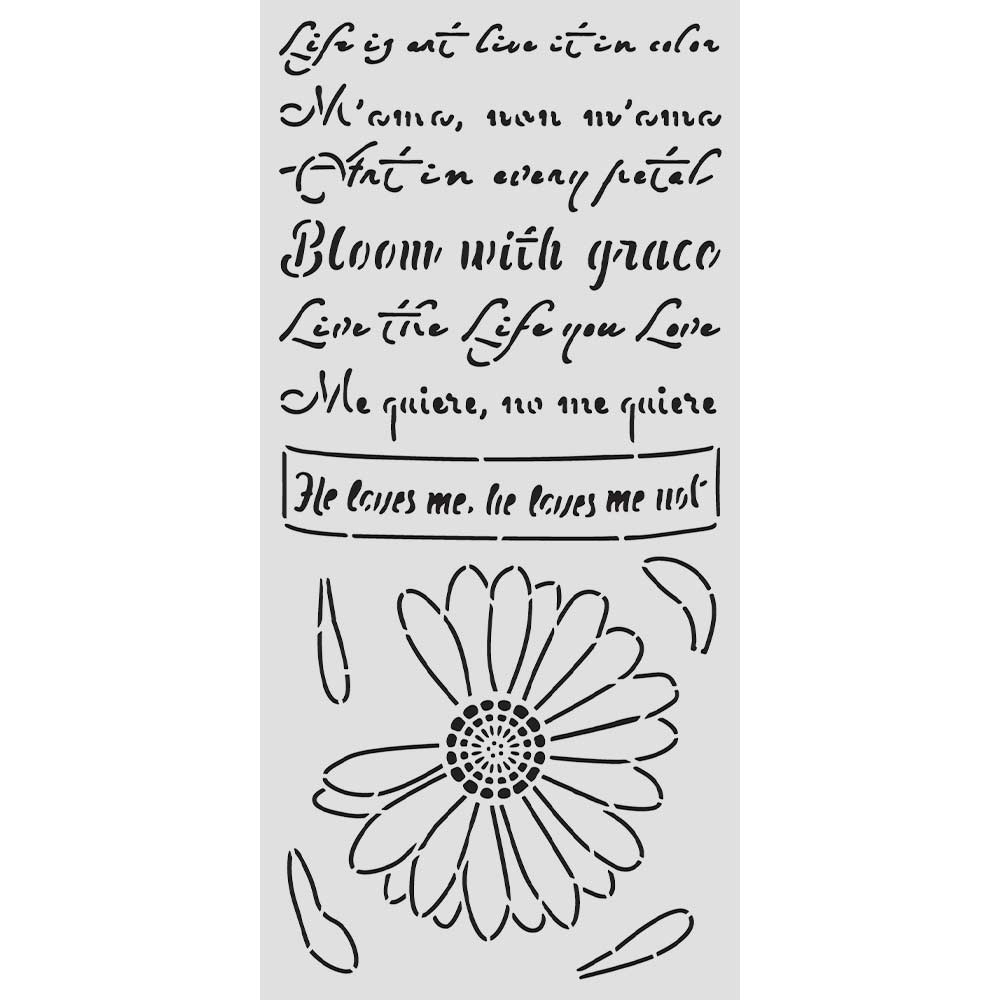 Stamperia DAISY ART - HE LOVES ME, HE LOVES ME NOT Stencil 12X25 cm #KSTDL147