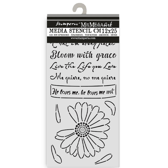Stamperia DAISY ART - HE LOVES ME, HE LOVES ME NOT Stencil 12X25 cm #KSTDL147