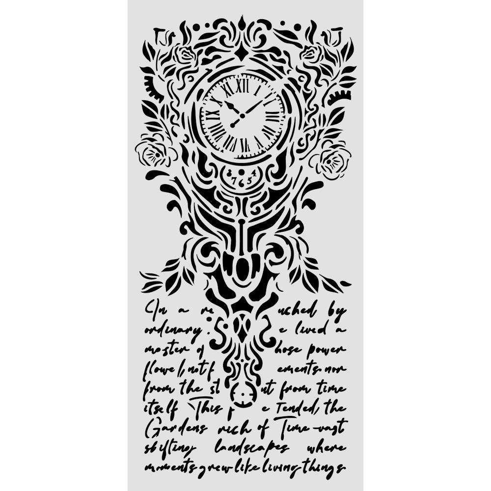 Stamperia GARDENS OF TIME - CLOCK and WRITING Stencil 12X25 cm #KSTDL157