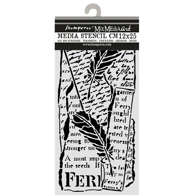 Stamperia ALL AROUND - LETTER and FEATHERS Stencil 12X25 cm #KSTDL159