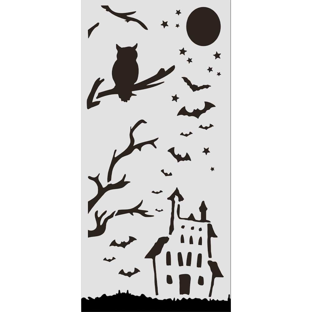 RE-ORDER / PRE-ORDER Stamperia HALLOWEEN - HOUSE and OWL Stencil 12X25 cm #KSTDL163