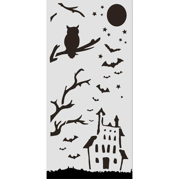 RE-ORDER / PRE-ORDER Stamperia HALLOWEEN - HOUSE and OWL Stencil 12X25 cm #KSTDL163