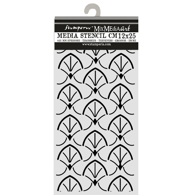 Media Stencil with geometric pattern on a white background