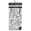 A packaged stamping media stencil sheet from Stamperia by Mix Media Art, featuring floral, script, and decorative stencil elements on a white backing card.