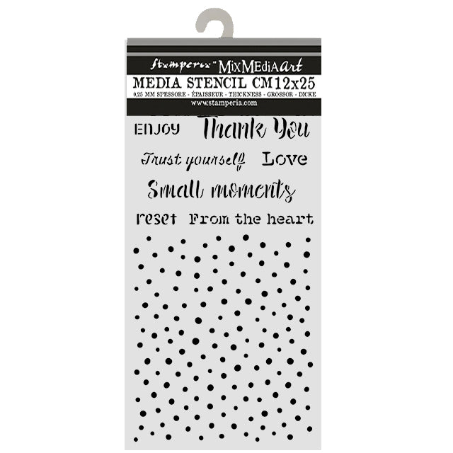 Stamperia COZY FAMILY Writings and Dots Stencil 12X25 cm #KSTDL177