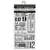 A hanging card of stencil templates from Stampex, featuring various vintage ticket and letter designs on a white background.